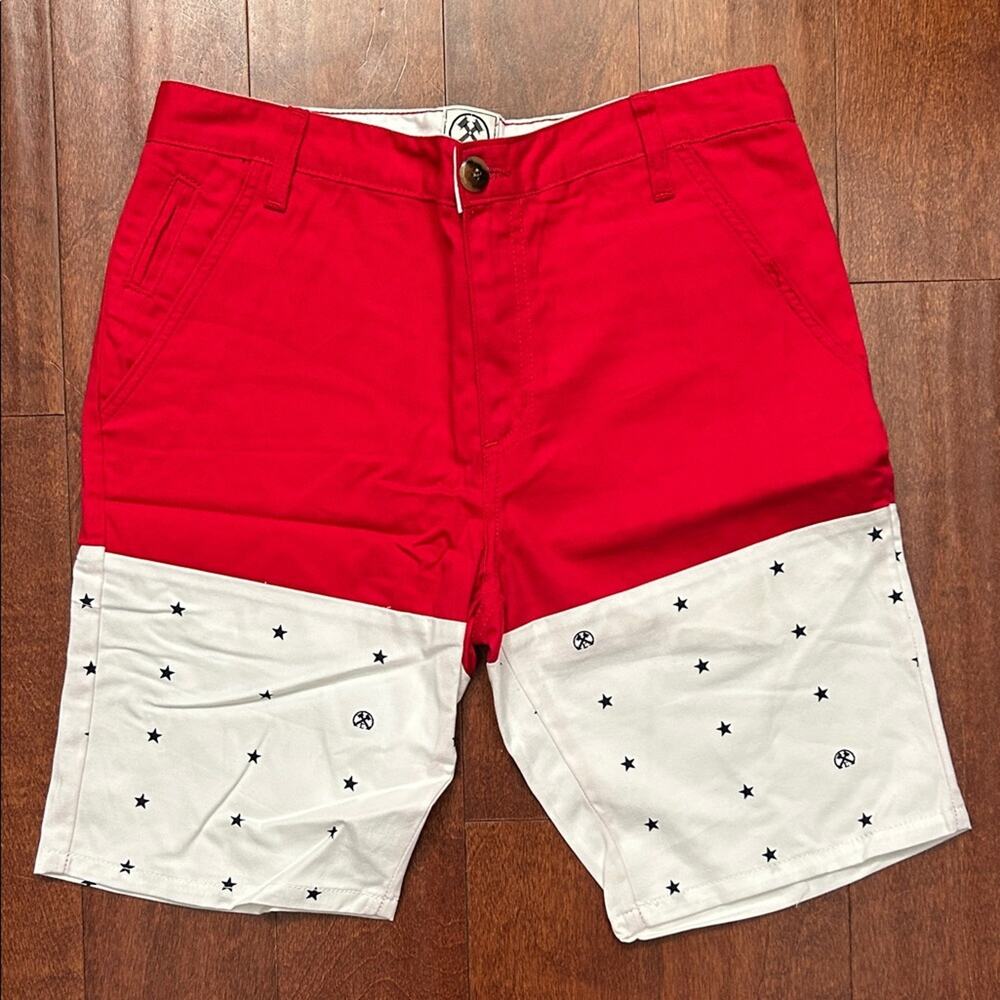 Civil Regime Men's Red and White Star Pattern Shorts, Size 34, NWT